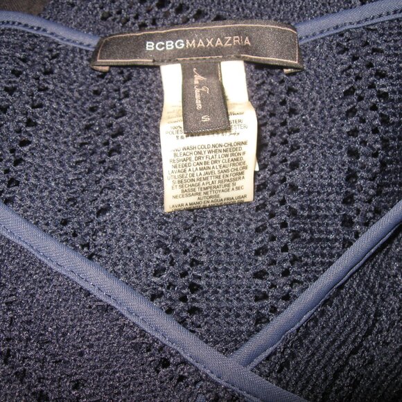 BCBG MAX AZARIA Crochet Crossover S Cut Out V Neck Navy Blue Sweater Top… - Picture 6 of 6